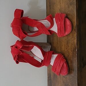 RAYE Maggie red suede Heeled Sandals that tie around the ankle size 8